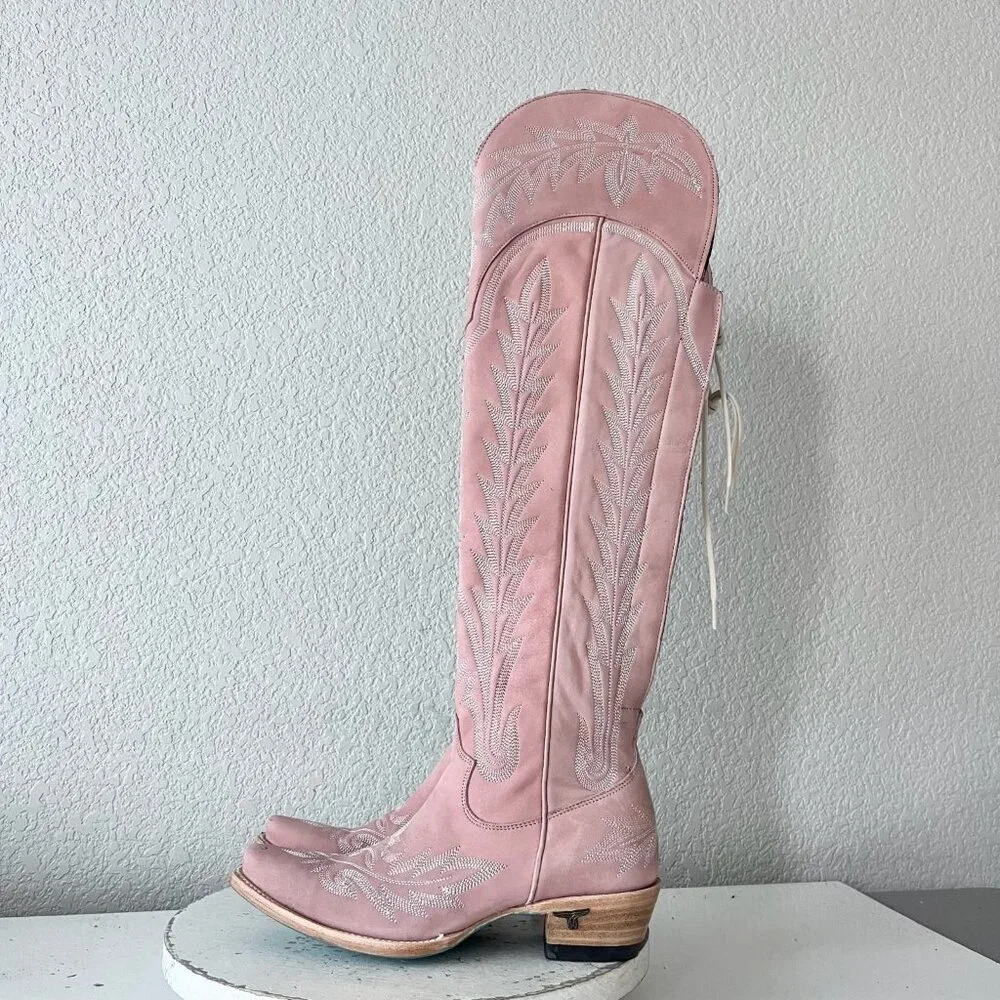 Lane LEXINGTON Over the Knee Pink Cowboy Boots Western Cowgirl Snip Toe Tall 6.5